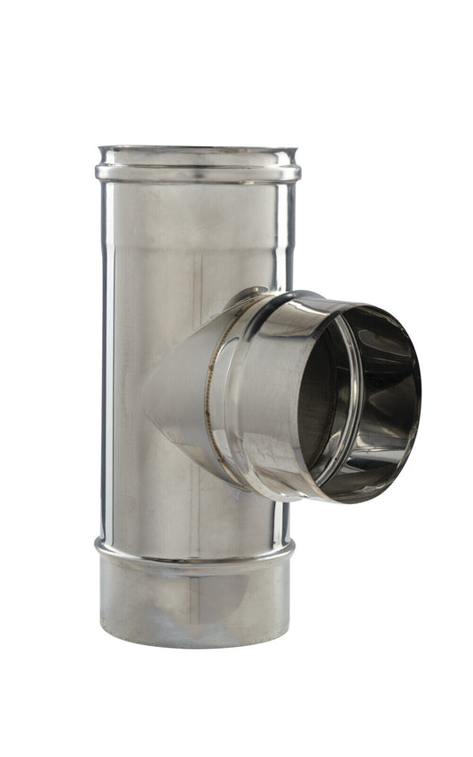 Raccordo a T 90° monoparete tubo in acciaio inox per canna fumaria pellet e stufe